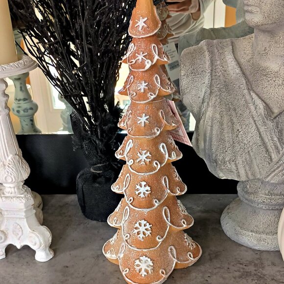 NEW! TALL 16" SUGARY GINGERBREAD TREE DECOR SHABBY CHIC - Picture 2 of 3